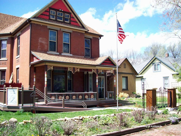 Victorian front porch with integrated wheelchair ramp