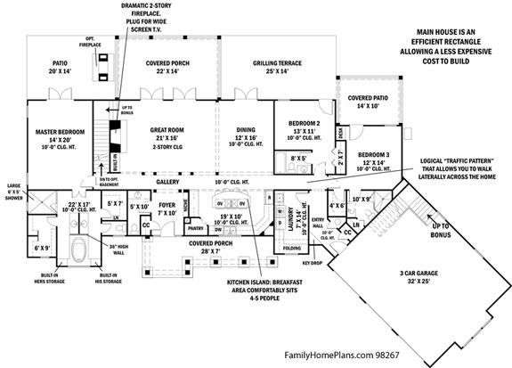 floor plan diagram for ranch home from plan 98267 Family Home Plans