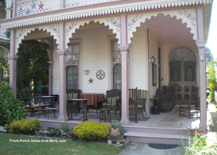 Spandrels house trim creates arches to soften the porch look
