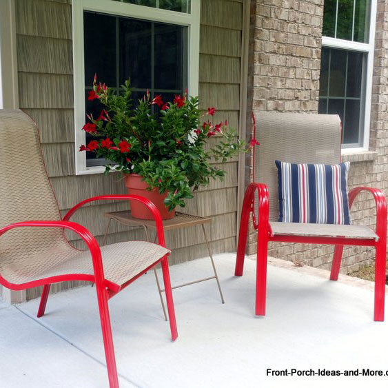 Porch Furniture Accessories Outdoor Two Porch Chairs Painted With Red Spray Paint