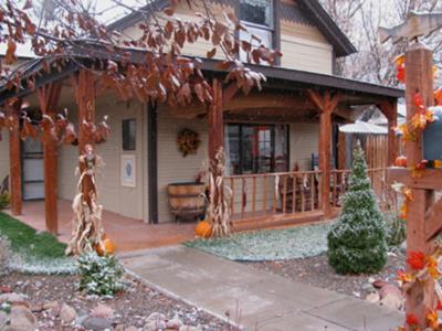 Thanksgiving decorations dusted by snow