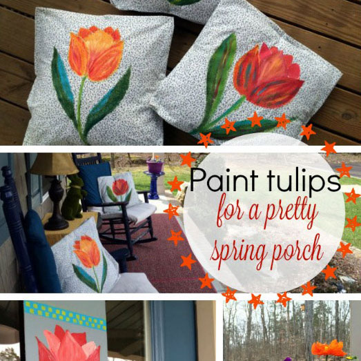 collage of tulip covered pillows