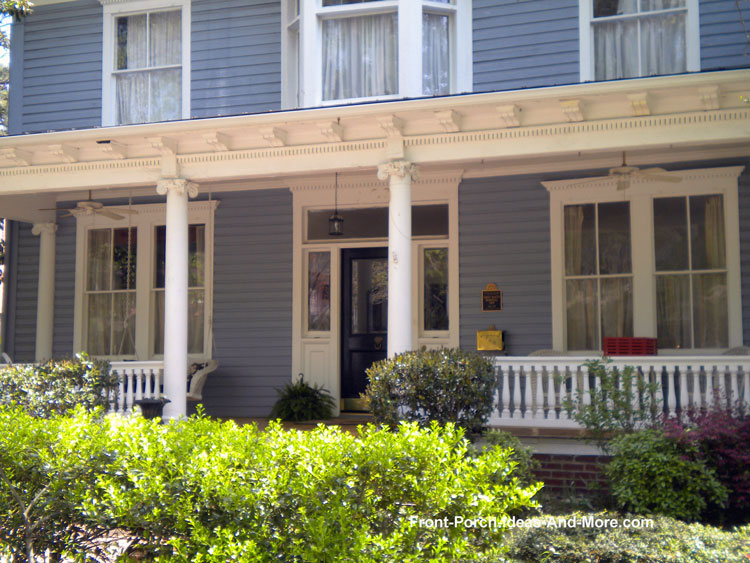 Turned porch balusters on contemporary farm house porch