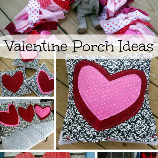 collage of valentine porch wreath