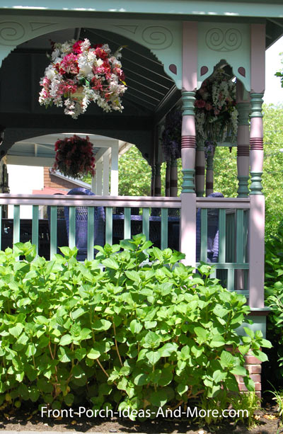 Victorian porch columns and hanging basket