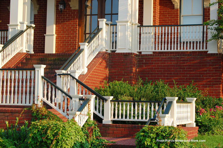 Beautiful turned stair hand rails on brick home