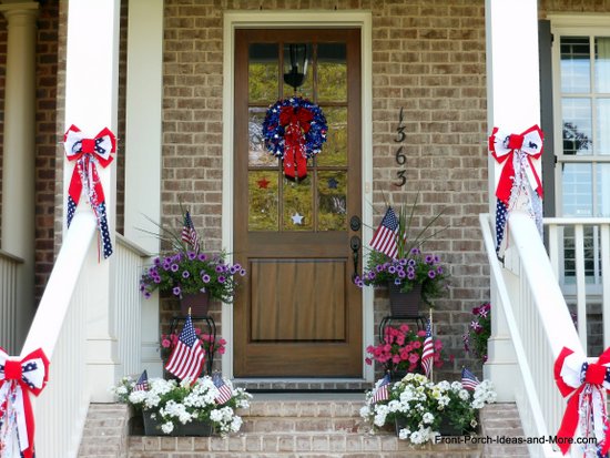 Patriotic bows on the porch steps
