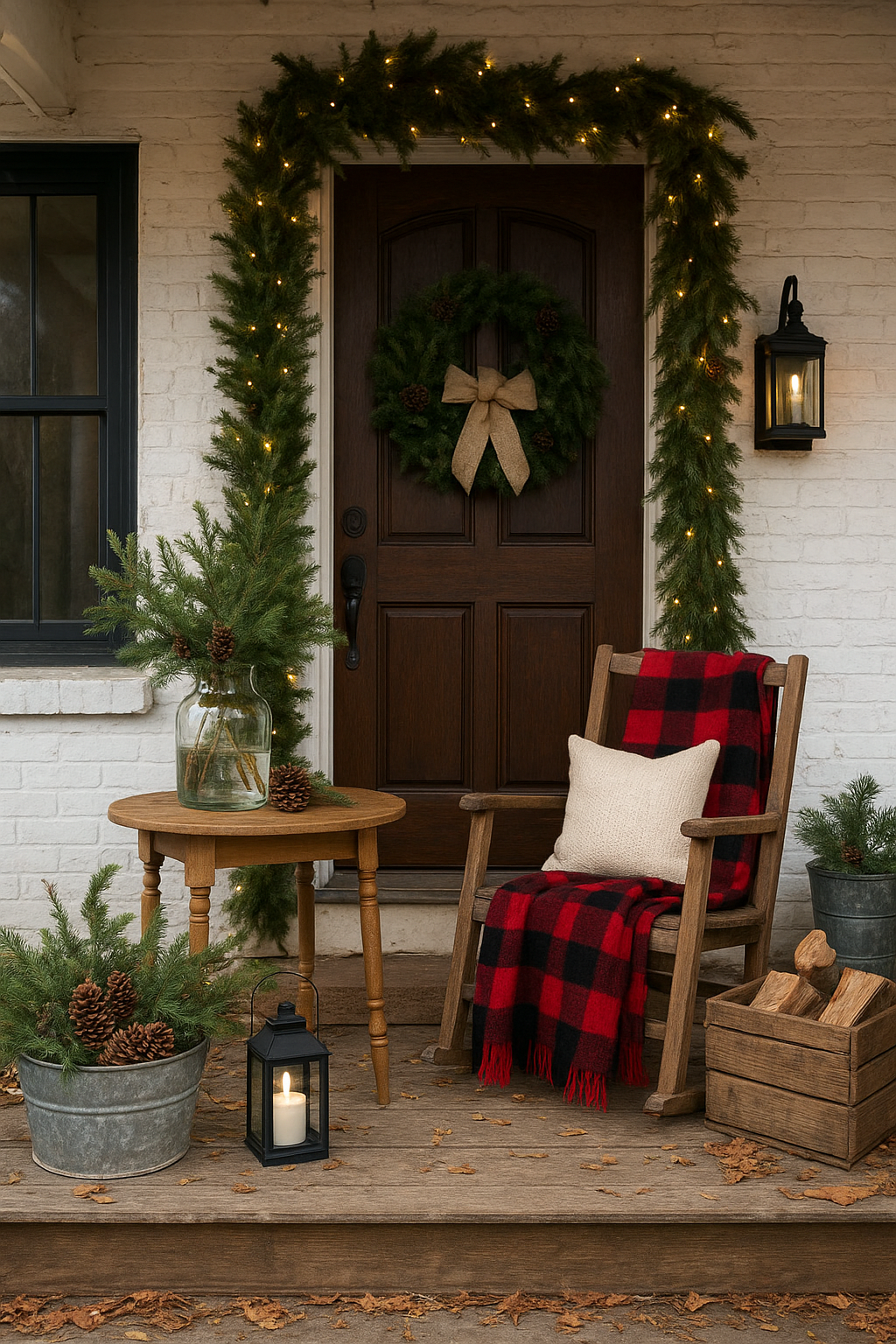 Christmas porch on farmhouse