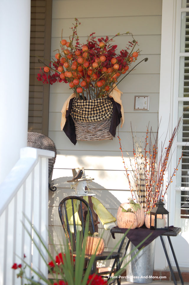 front porch decorated for fall