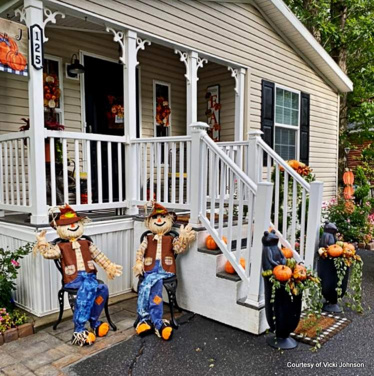 Vicki Johnson's mobile home is decorated for autumn