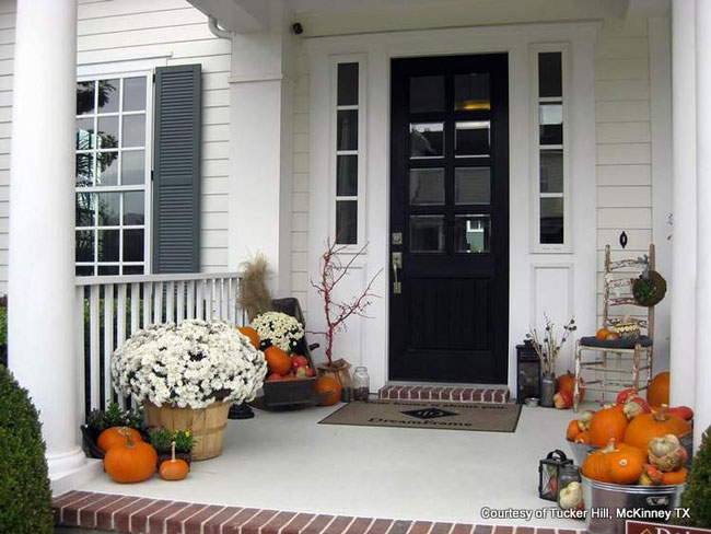 autumn front porch in white