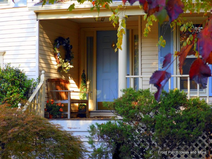 autumn decorations on the front porch