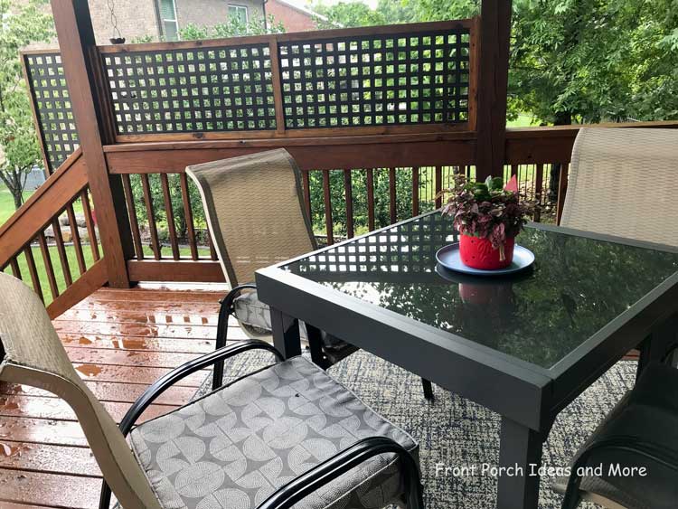 back porch with vinyl lattice panels for privacy