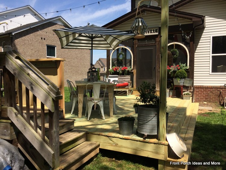 They used their salvaged porch steps to create a DJ box for outdoor parties