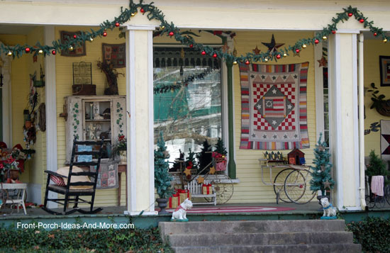 Decorated front porch in Bell Buckle TN