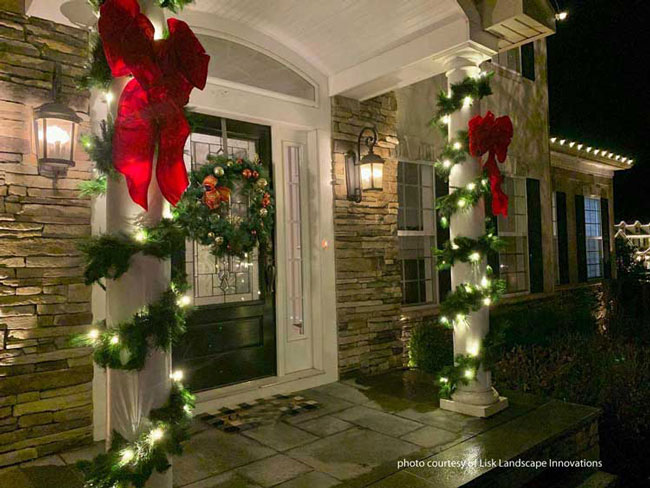 collage of Christmas light displays by Outdoor Lighting Perspectives and shared on Front Porch Ideas and More