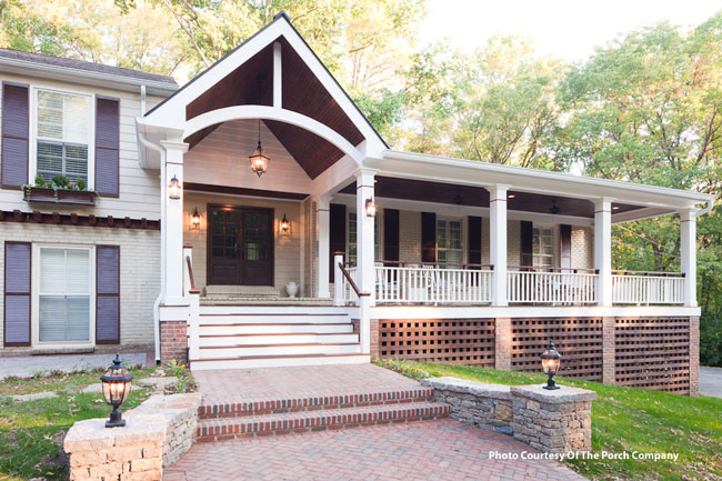 combination of a gable and shed style roof design for front porch