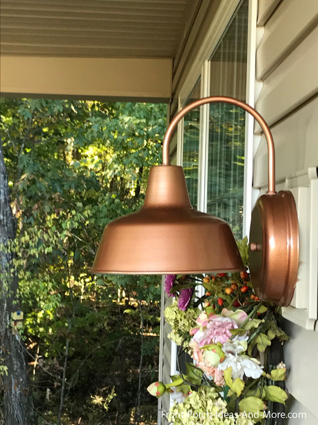 copper barn light on porch