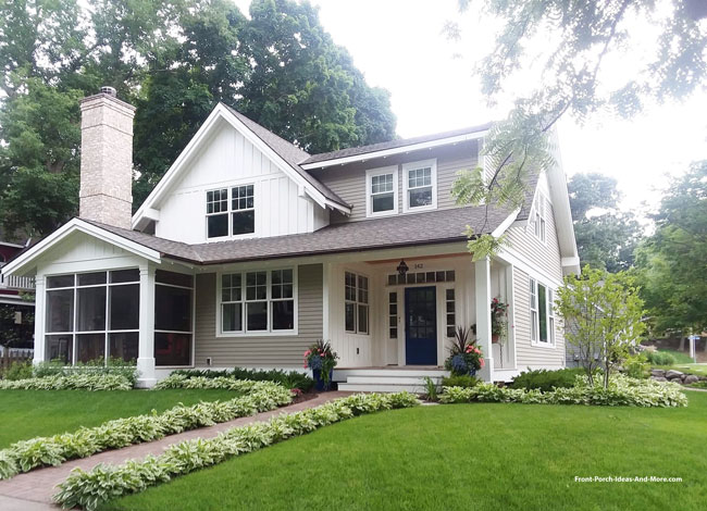 corner front porch design idea and beautiful front yard landscaping