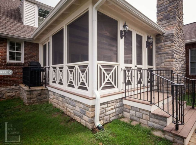 custom porch railing on screened porch