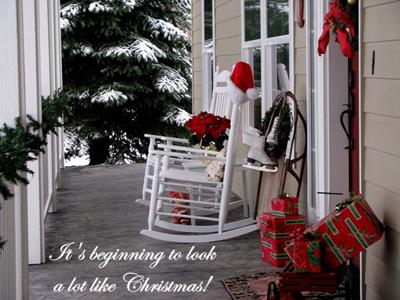 Christmas porch on farmhouse