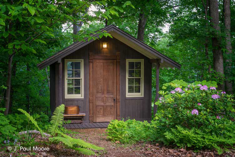 colorful potting shed with porch