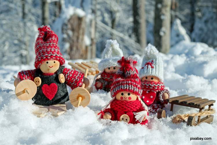 Cute doll characters in snow