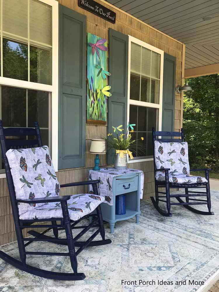 Our summer porch with a dragonfly theme