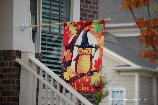 owl fall banner flag on front porch