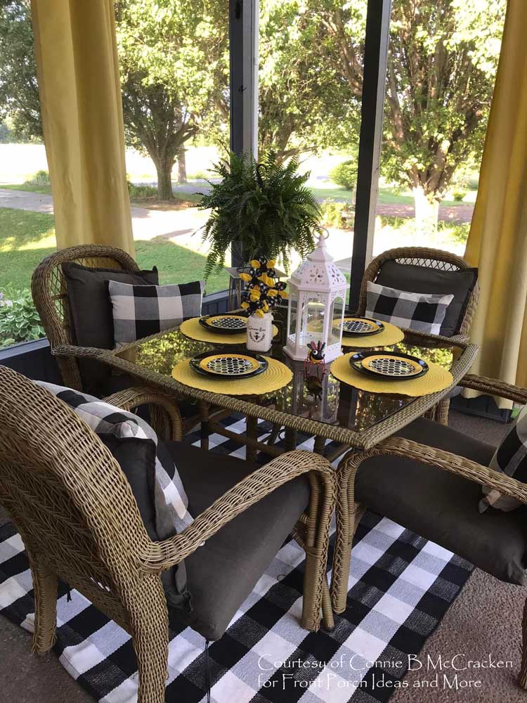 Connie's cozy dining area on her screened porch