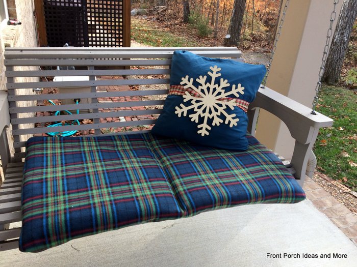 Our porch swing cushion is also covered with snuggly fleece.