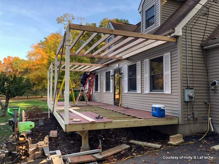 Holly's new front porch is being built
