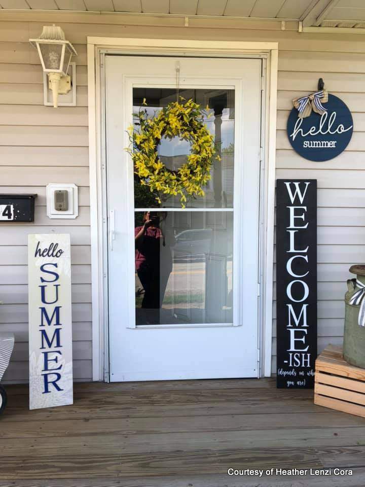 Heather's inviting front porch on her mobile home