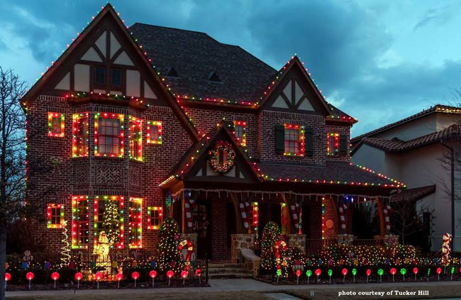 Christmas lighting idea on brick home to inspire your creativity