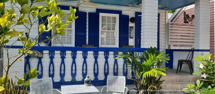 white knee wall dressed up with blue balustrades