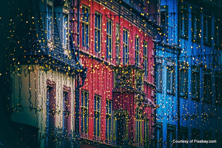 Strings of lights in a German village