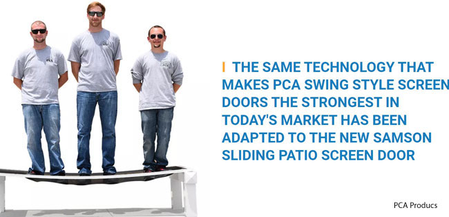 three men standing on screen door by PCA Products