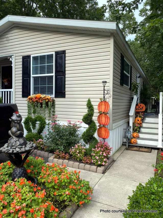 Vicki Johnson's mobile home is decorated for autumn