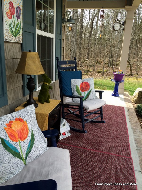 Our springtime porch decorated with a tulip theme