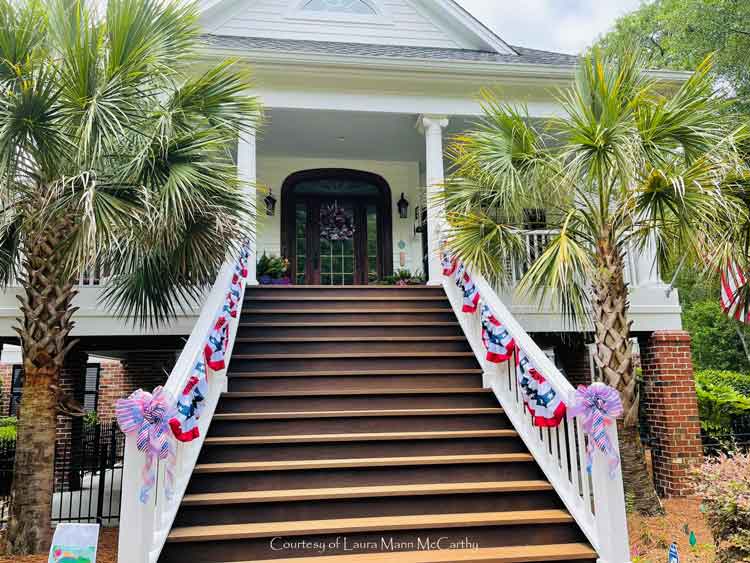 Laura's spectacular porch steps ready for patriotic celebrating