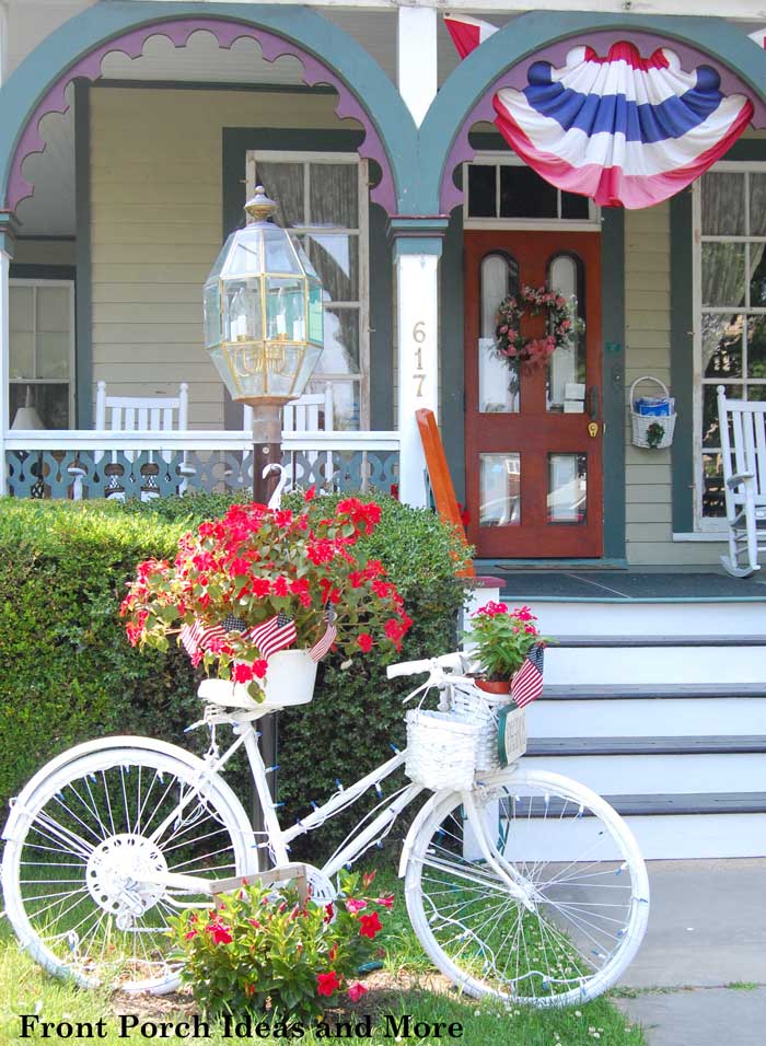 vintage bicycle in front of gorgeous porch