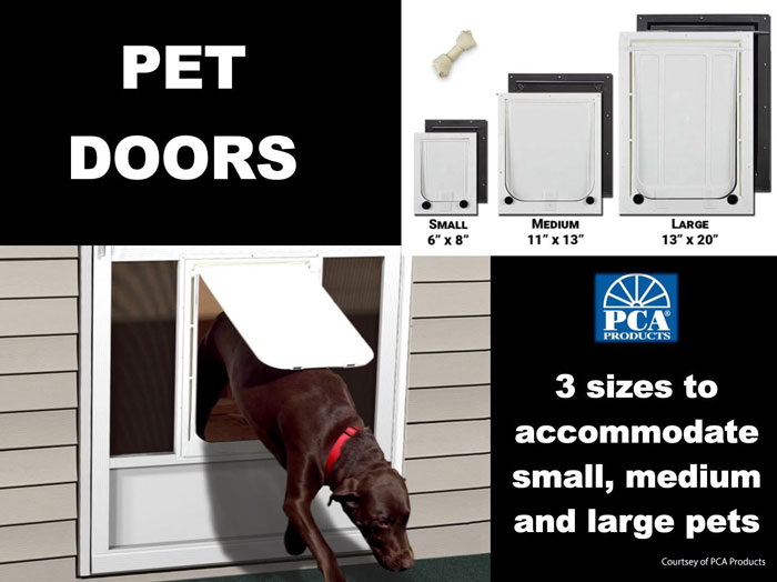 dog with three different pet door sizes