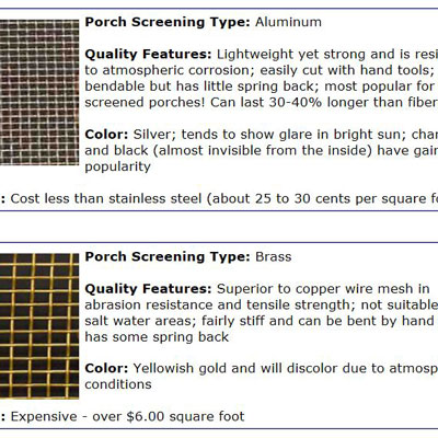 porch screen material options
