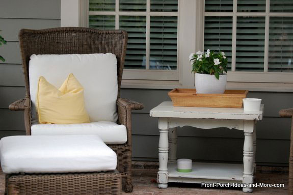 country style table on front porch