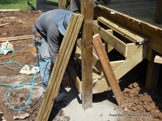 supporting posts are set in concrete and braced