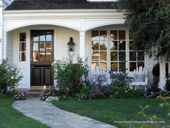Romanesque style porch on home in Newport Beach California