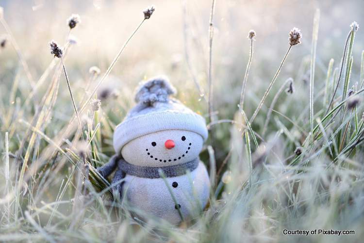 cute snowman in snow