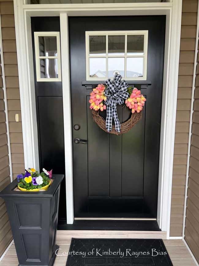 decorated front porch with spring wreath