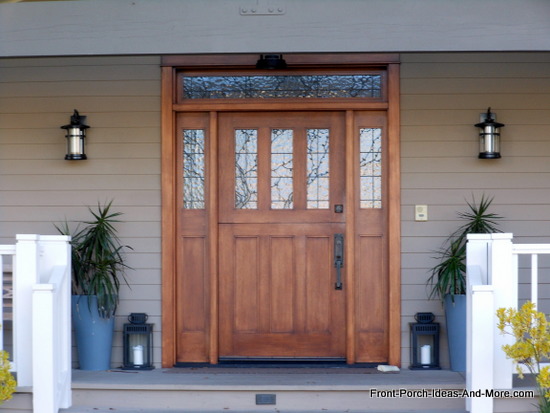 exquisite wooden front door on porch in Newport Beach CA