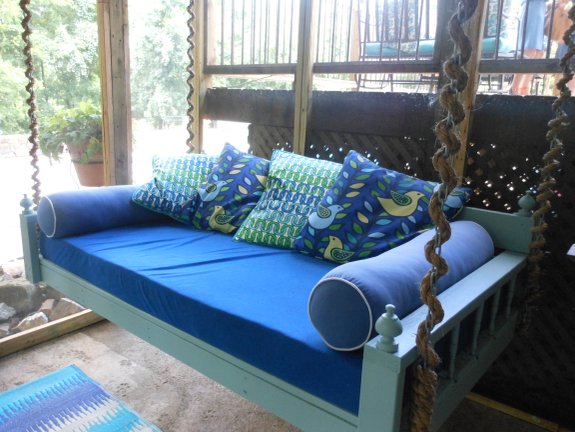 Comfortable swing bed on Dana and Brooks porch
